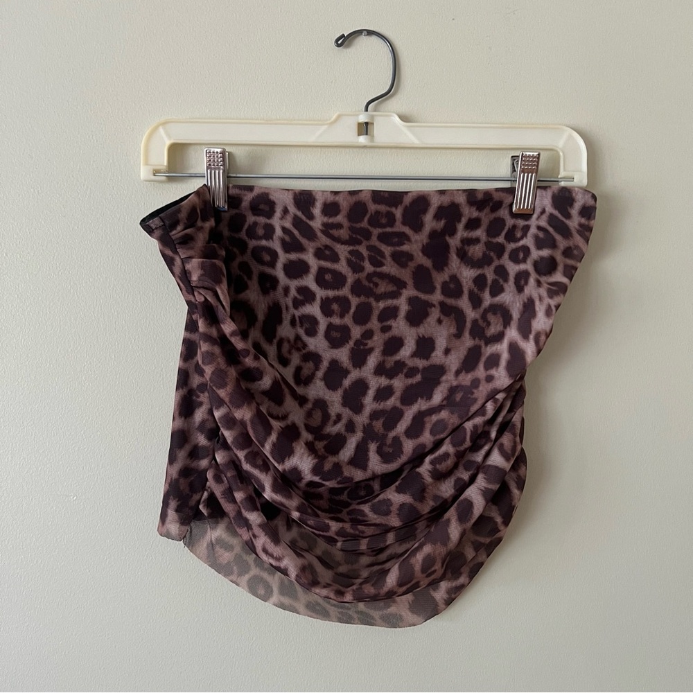 Cheetah Print Rouched Tube Top with Neck Scarf (Size Medium)